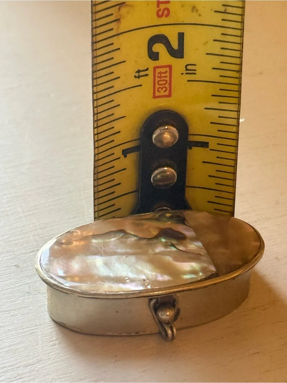 Vtg Mexican Alpaca Silver Abalone Pill Box 2